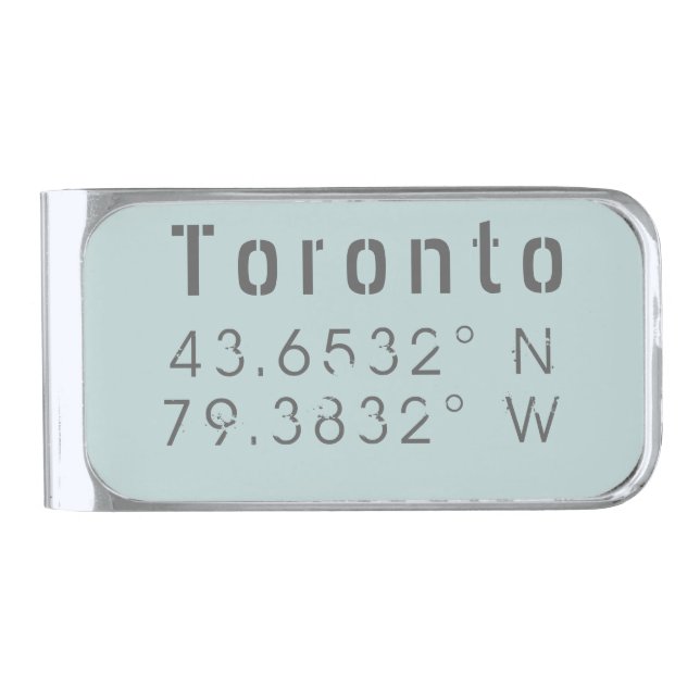 Toronto Latitude Longitudfe Silver Finish Money Clip (Front)