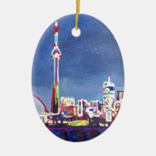 Toronto Neon Shimmering Skyline with CN Tower Ceramic Ornament