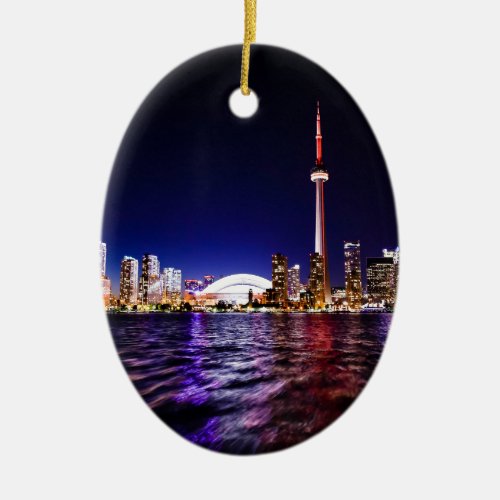 Toronto Night Skyline Ceramic Ornament