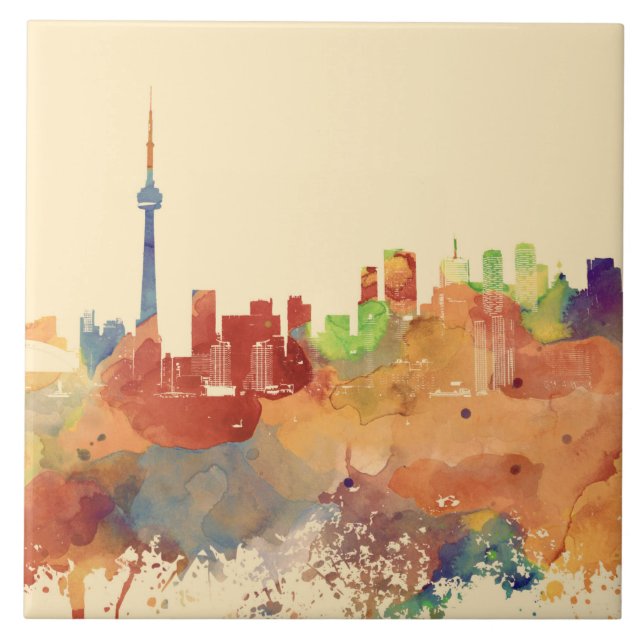 Toronto Ontario Canada Orange Skyline Design 248 Ceramic Tile (Front)