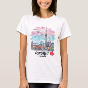 Toronto Ontario Canada Watercolor Skyline CN Tower T-Shirt