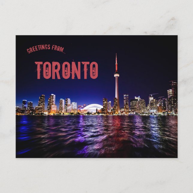 Toronto Ontario Skyline At Night Postcard (Front)