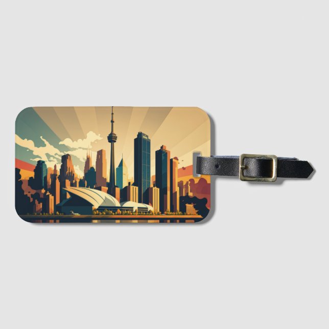 Toronto Ontario Vintage Sunset Cityscape Luggage Tag (Front Horizontal)