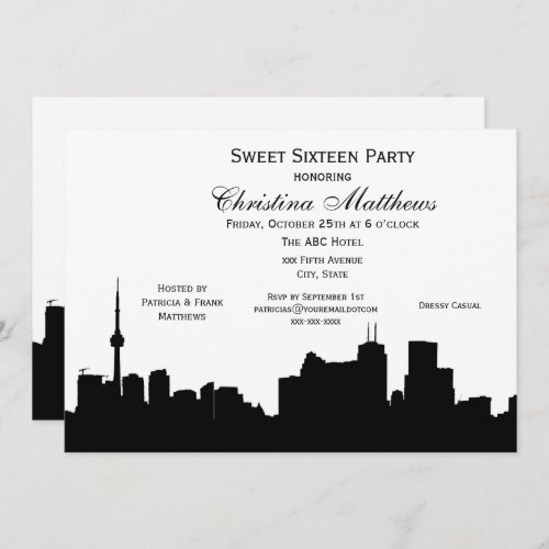 Toronto Silhouette DIY BG Color Sweet 16 Invitation