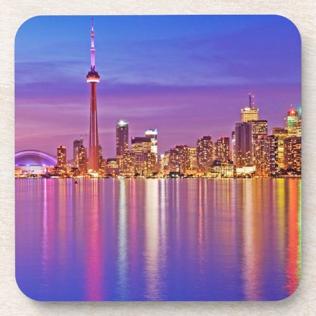 Toronto Skyline at Dusk Beverage Coaster (Front)