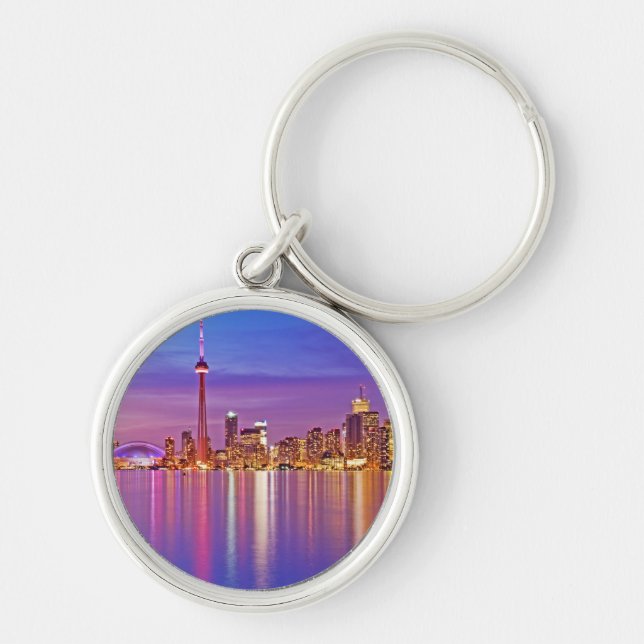 Toronto Skyline at Dusk Keychain (Front)