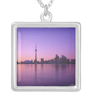 Toronto Skyline at night, Ontario, Canada Silver Plated Necklace
