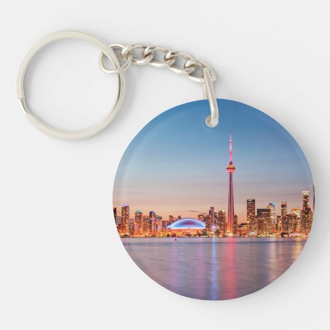 Toronto Skyline at Sunset Keychain (Front)