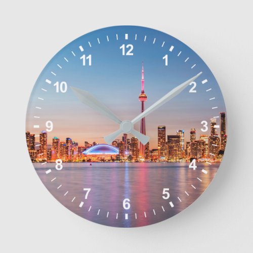 Toronto Skyline at Sunset Round Clock