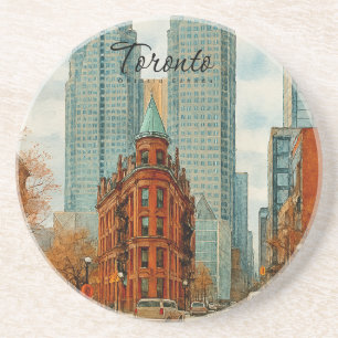 Toronto Skyline Canada Vintage Watercolor Coaster