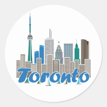 Toronto Skyline Classic Round Sticker by theJasonKnight at Zazzle