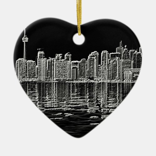 Toronto Skyline in Black and White Ceramic Ornament