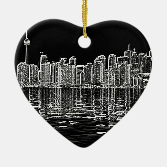 Toronto Skyline in Black and White Ceramic Ornament (Front)