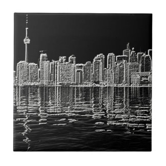 Toronto Skyline in Black and White Ceramic Tile