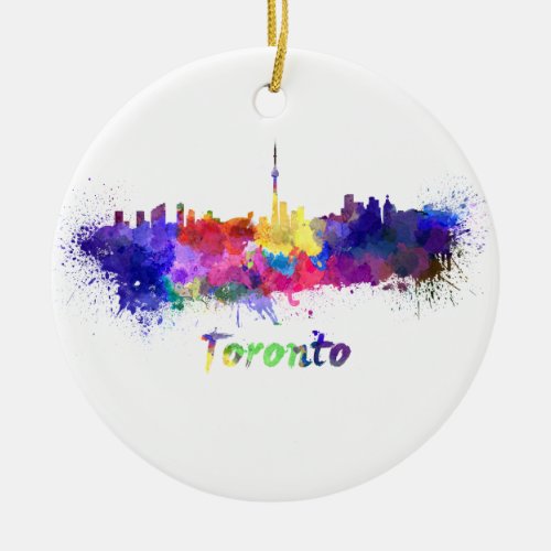 Toronto skyline in watercolor ceramic ornament