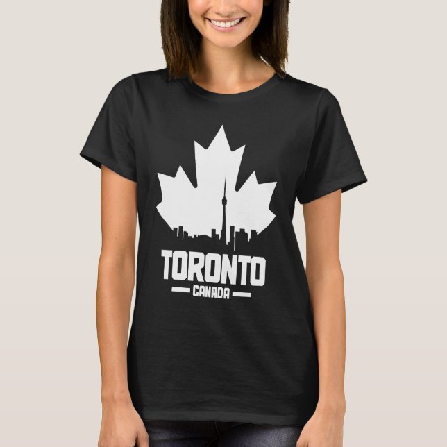 Toronto Skyline Ontario Canada Maple Leaf Canadian T-Shirt (Front)