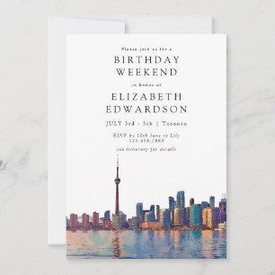 Toronto Skyline Watercolor Birthday Weekend Invitation
