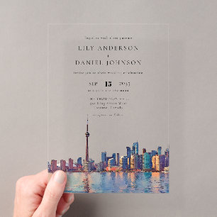 Toronto Skyline Watercolor Destination Wedding Acrylic Invitations