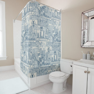 Toronto toile cobalt strong white shower curtain