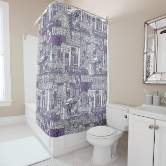 Toronto toile navy blue violet shower curtain