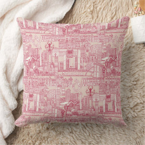 Toronto toile viva magenta peach dust throw pillow
