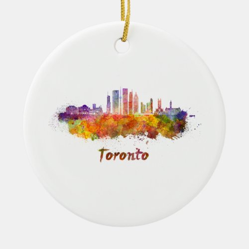 Toronto V2 skyline in watercolor Ceramic Ornament