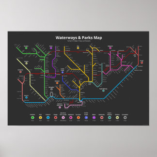 Toronto Waterways & Parks Map (24"x16") Poster