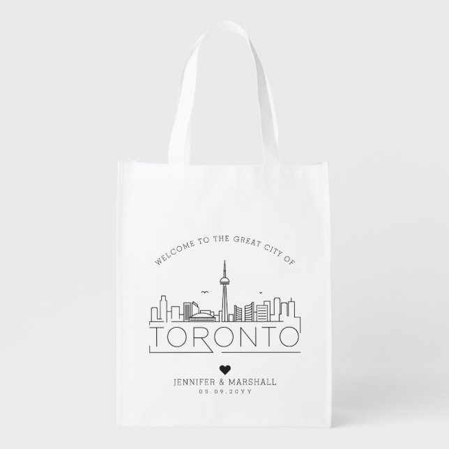 Toronto Wedding | Stylized City Skyline  Grocery Bag (Front)