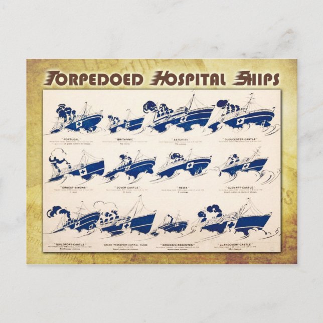 Torpedoed Hospital Ships in WWI Postcard (Front)