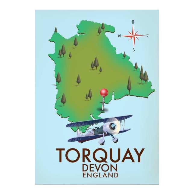 Torquay Devon Vintage map poster art. (Front)