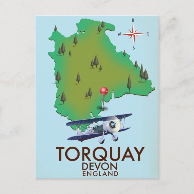 Torquay Devon Vintage map poster art. Postcard (Front)