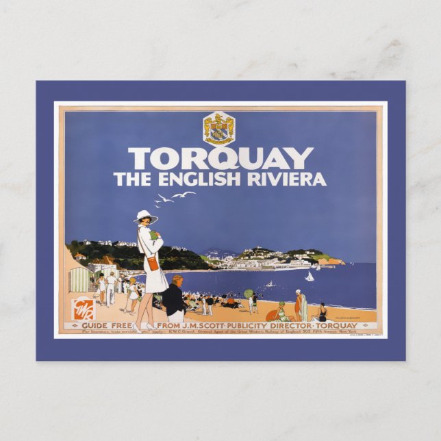 Torquay Vintage Travel Poster Restored Postcard (Front)
