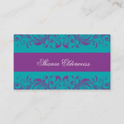 Torquoise Purple Damask Business Card