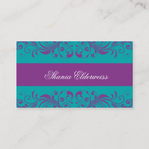 Customizable Torquoise Purple Damask Business Card
