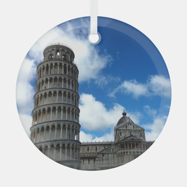 Torre di Pisa Tuscany with Beautiful Blue Sky Glass Ornament (Front)