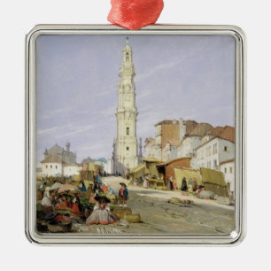 Torre dos Clerigos, Oporto, Portugal, 1837 (oil on Metal Ornament
