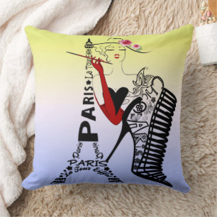Torre Eiffel con caligrafía Throw Pillow