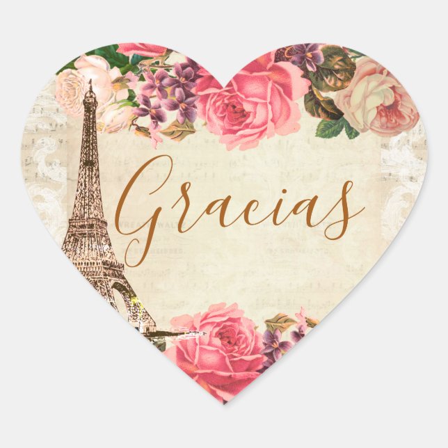 Torre Eiffel elegante lamentable de la vendimia Heart Sticker (Front)