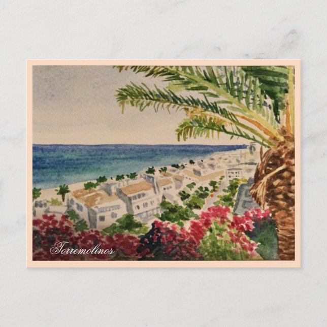 Torremolinos Costa del Sol Spain watercolor sea Postcard (Front)