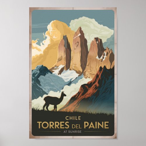 Torres del Paine Chile Illustration Travel Art