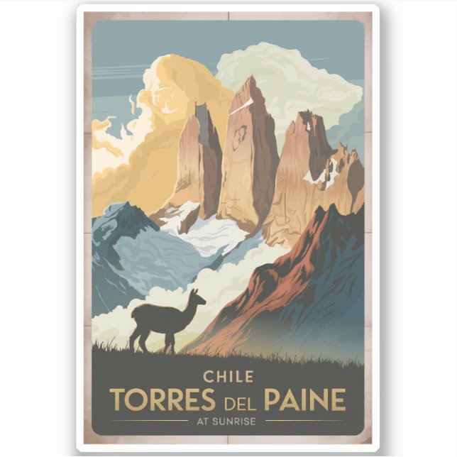 Torres del Paine Chile Illustration Travel Art Sticker (Front)