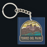 Torres del Paine National Park Chile Art Vintage Keychain<br><div class="desc">Torres Del Paine National Park vector art design. Torres del Paine National Park,  in Chile’s Patagonia region,  is known for its soaring mountains and bright blue icebergs.</div>