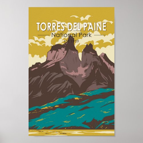 Torres del Paine National Park Chile Art Vintage Poster