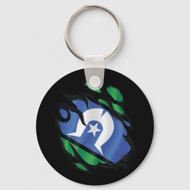 Torres Strait Islands Ripped Flag Keychain (Front)