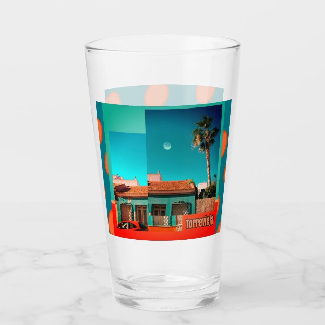 Torrevieja House, Palm, Bright Orange & Turquoise Glass (Front)