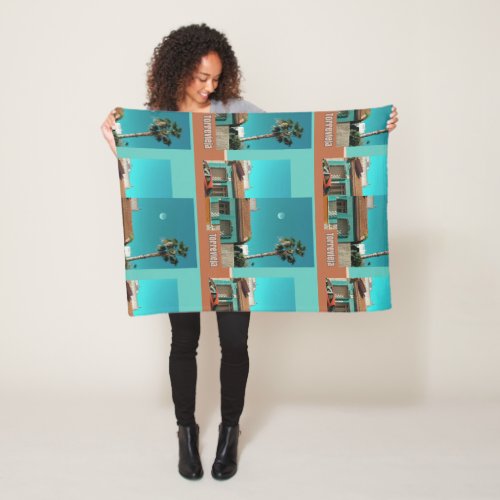 Torrevieja in Orange and Turqoise Fleece Blanket