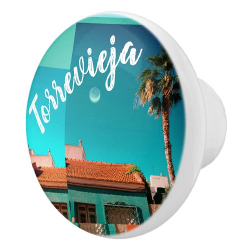 Torrevieja in Orange and Turqoise Palm Moon Ceramic Knob