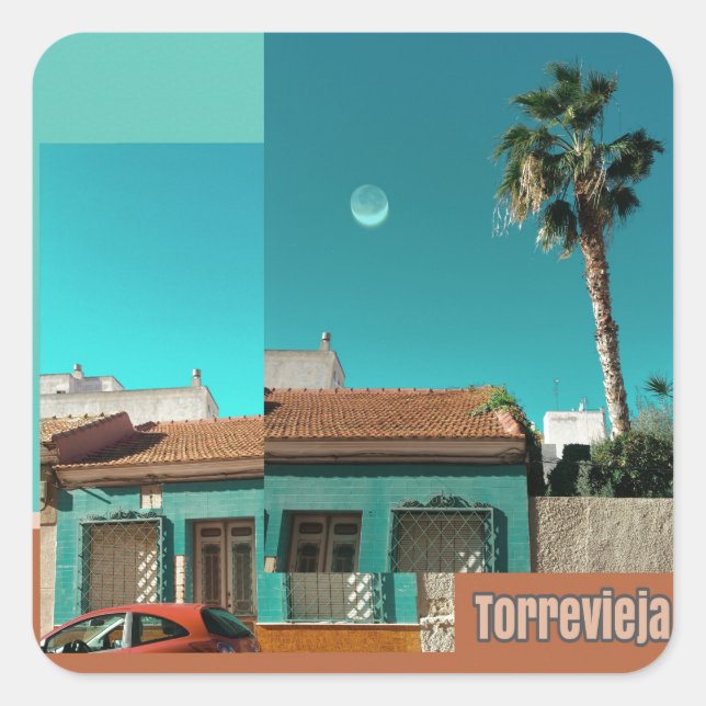 Torrevieja in Orange and Turqoise Square Sticker (Front)