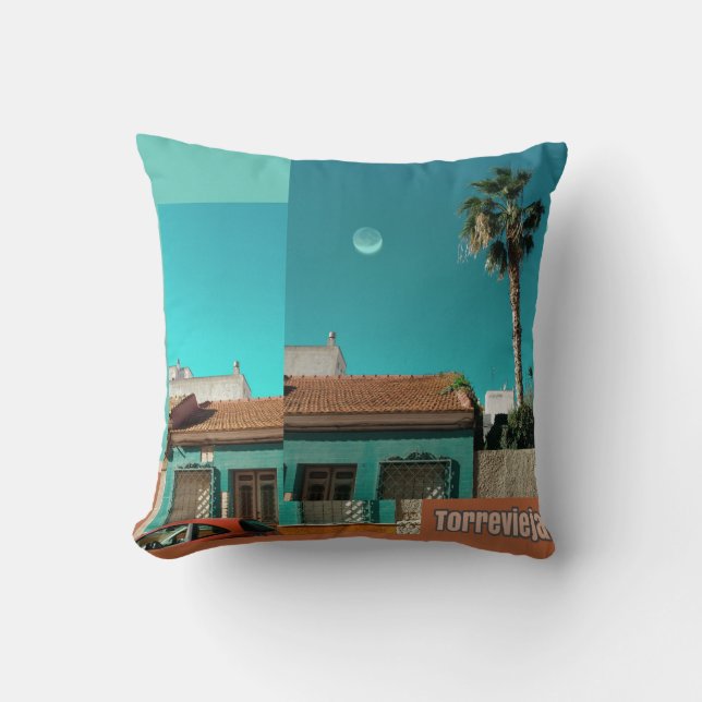 Torrevieja in Orange and Turqoise Throw Pillow (Front)