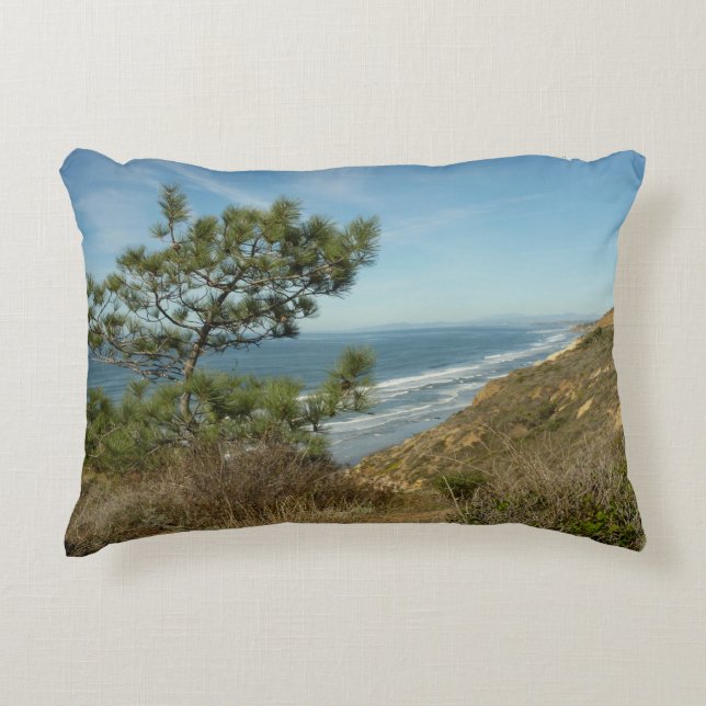 Torrey Pine and California Coastline Landscape Accent Pillow (Front)